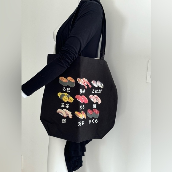 NWT Large canvas back Black with sushi pictures imported from Japan - Picture 1 of 7